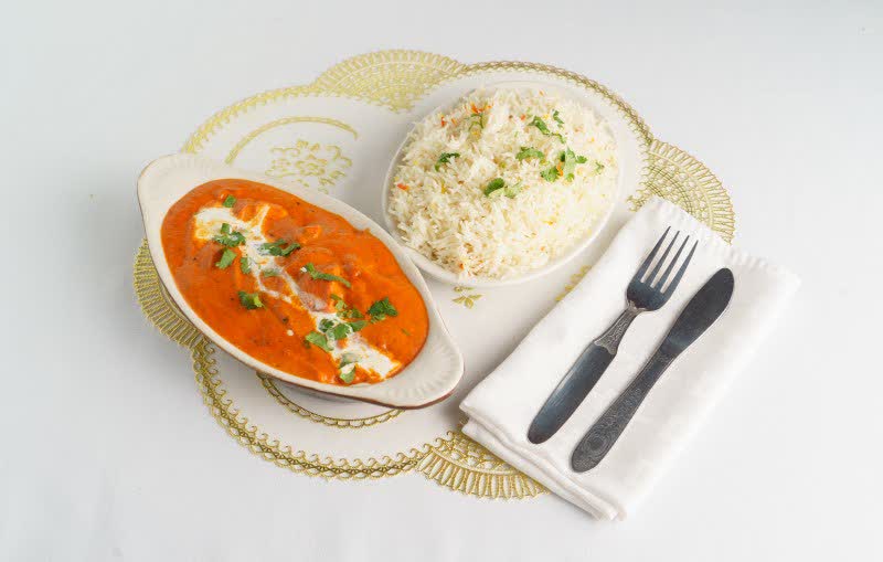 Butter chicken prepared for an Indian catering order